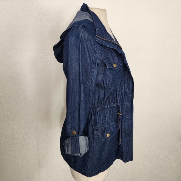 Chocolate USA Chambray Hooded Long Sleeve Shacket Blue Size S - Picture 4 of 15